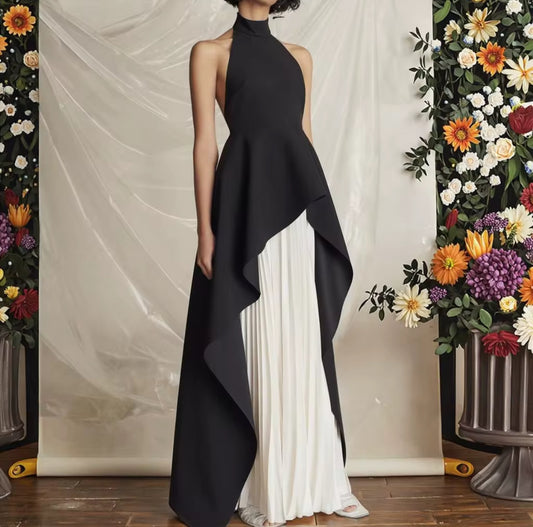 halter neck with high-low layered skirt set