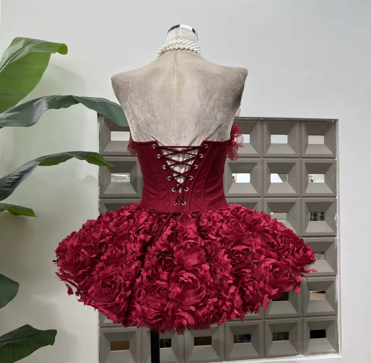 Floral Corset Mini Dress with Voluminous 3D Rose Skirt