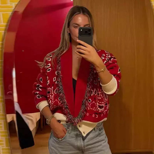 Bandana Fringe Knit Cardigan