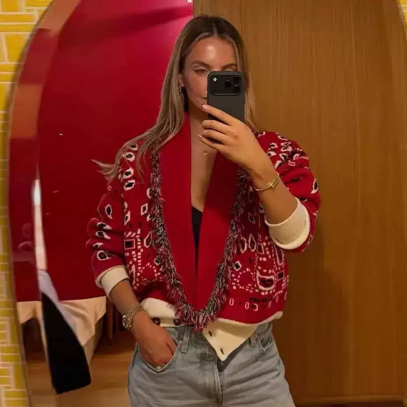 Bandana Fringe Knit Cardigan