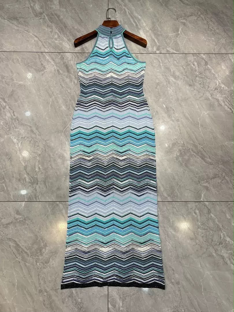 Chevron Luxe Halter Maxi Dress