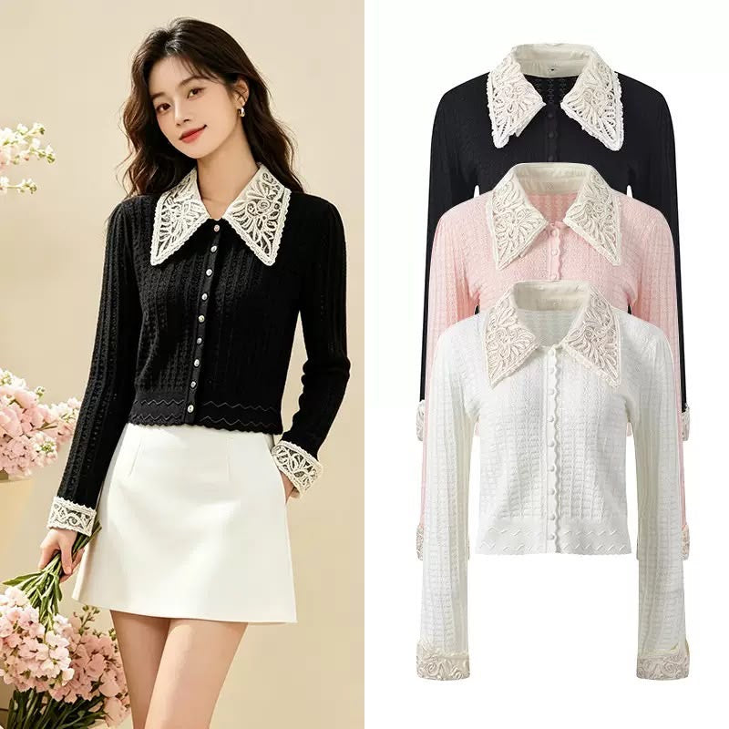 Élise Lace-Collar Knit Cardigan