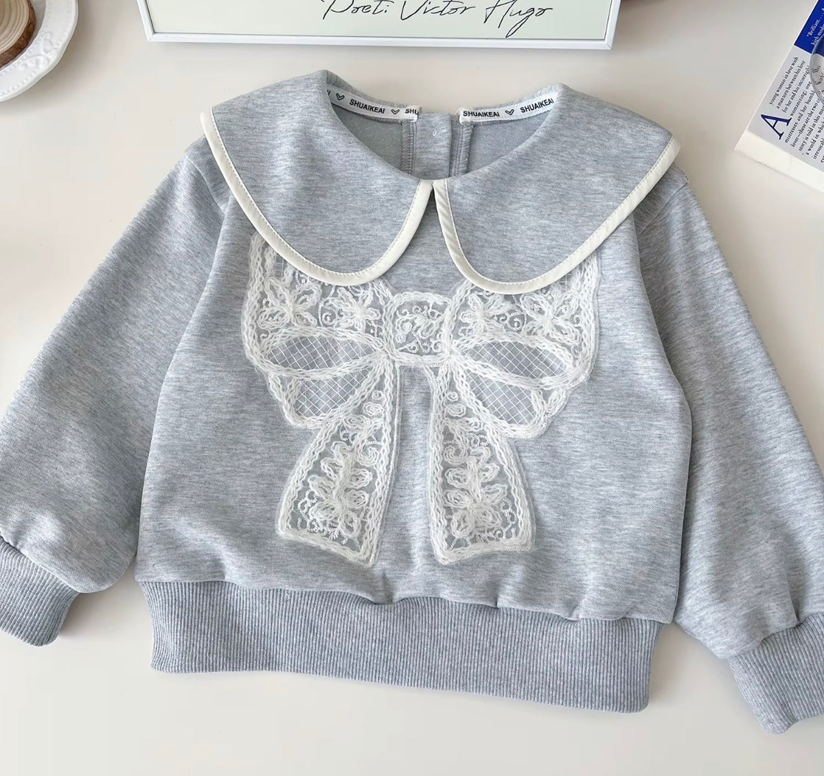 Grey Lace Bow Skirt Set