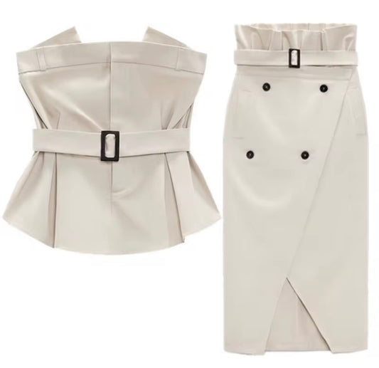 Belted Peplum Skirt Set