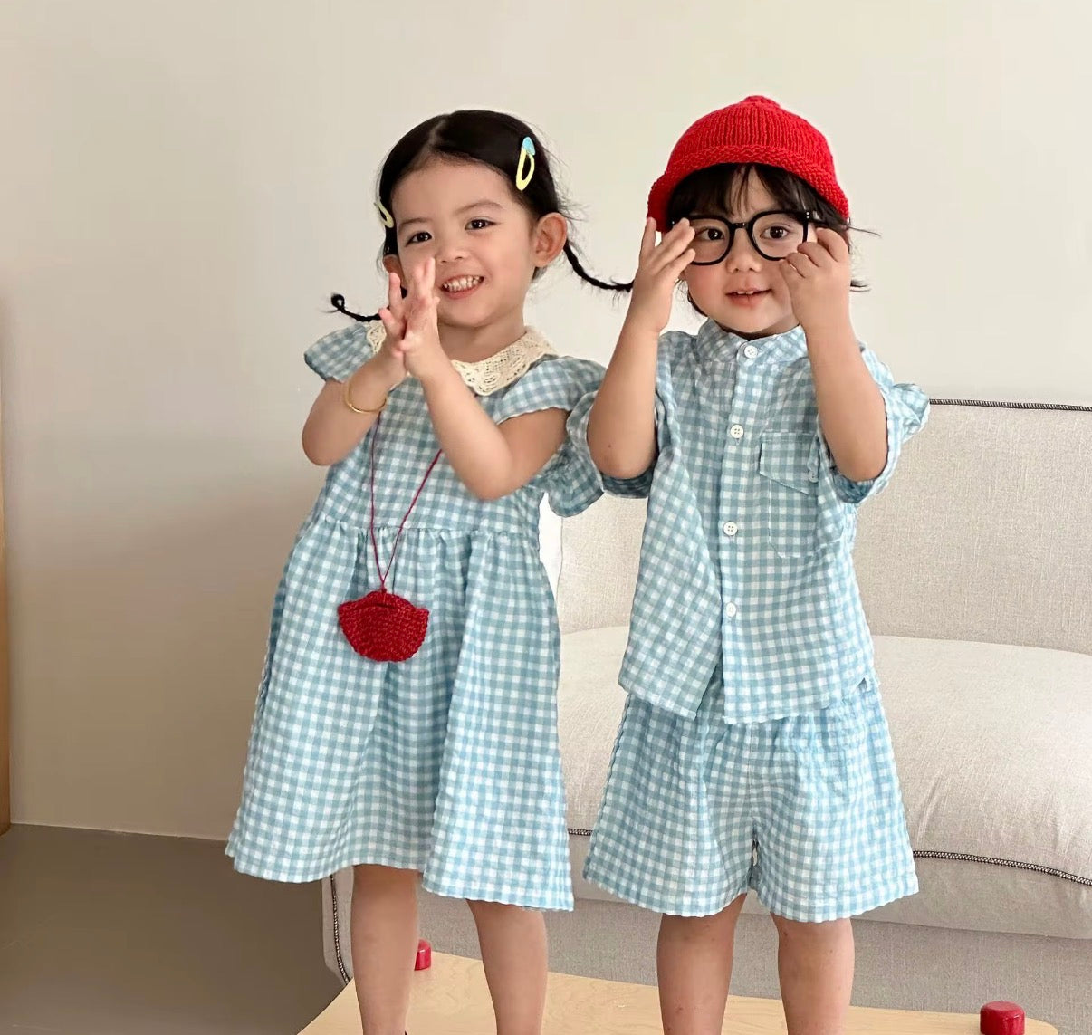 Sky Gingham Charm Set