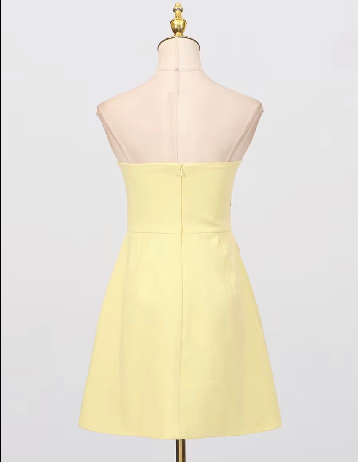 Butter Yellow Floral Appliqué Strapless Mini Dress