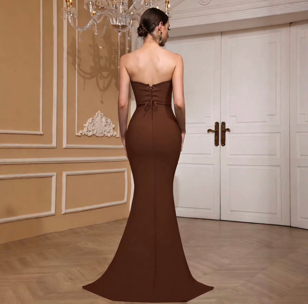 Embellished Mocha Corset Gown