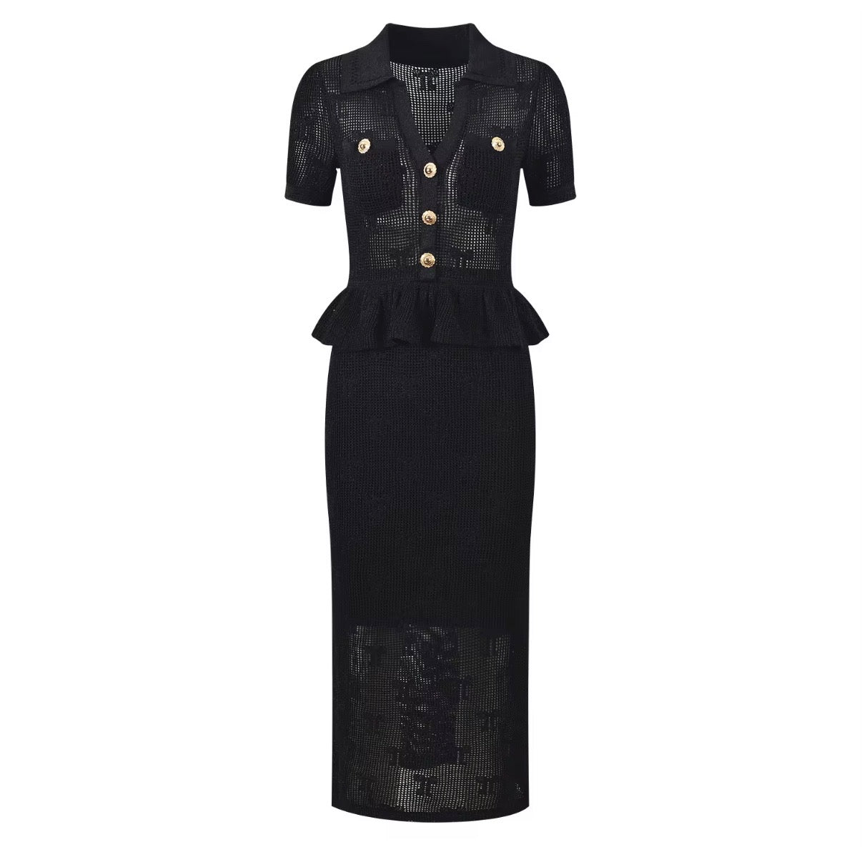Midnight Sheer Knit Peplum Dress