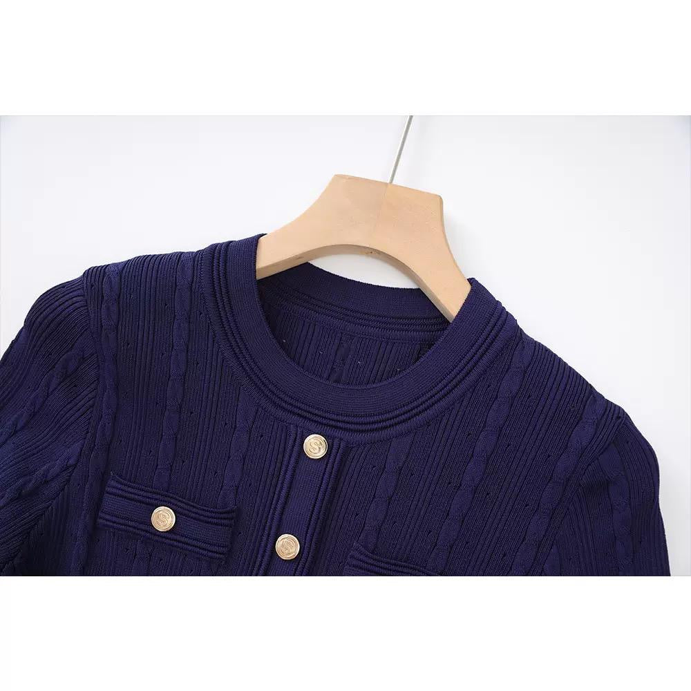 Midnight Charm Knit Button Dress