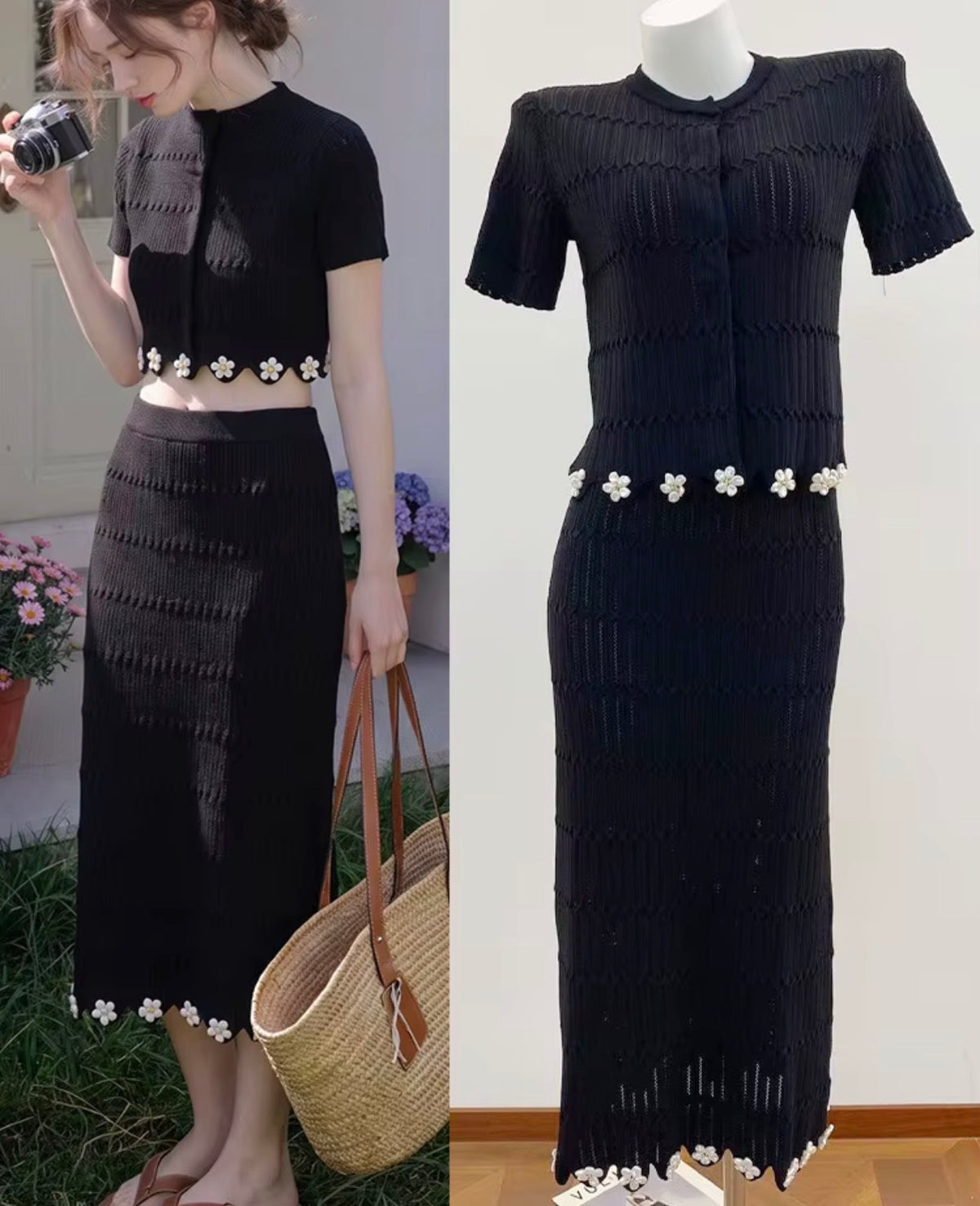 Pearl Flower Knit Maxi Dress
