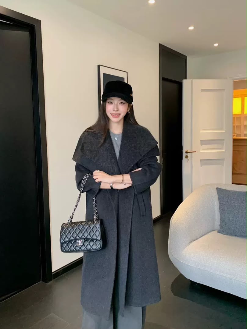 Faux Fur Collar Belted Long Coat