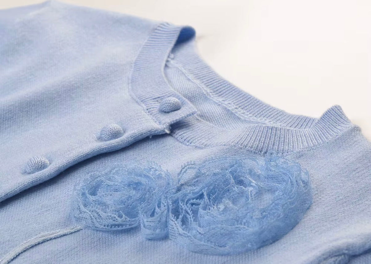 Floral Rosette Knit Cardigan