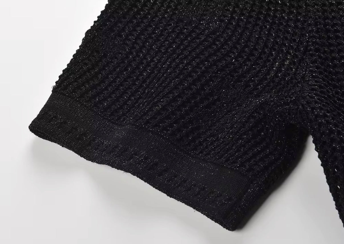 Midnight Sheer Knit Peplum Dress