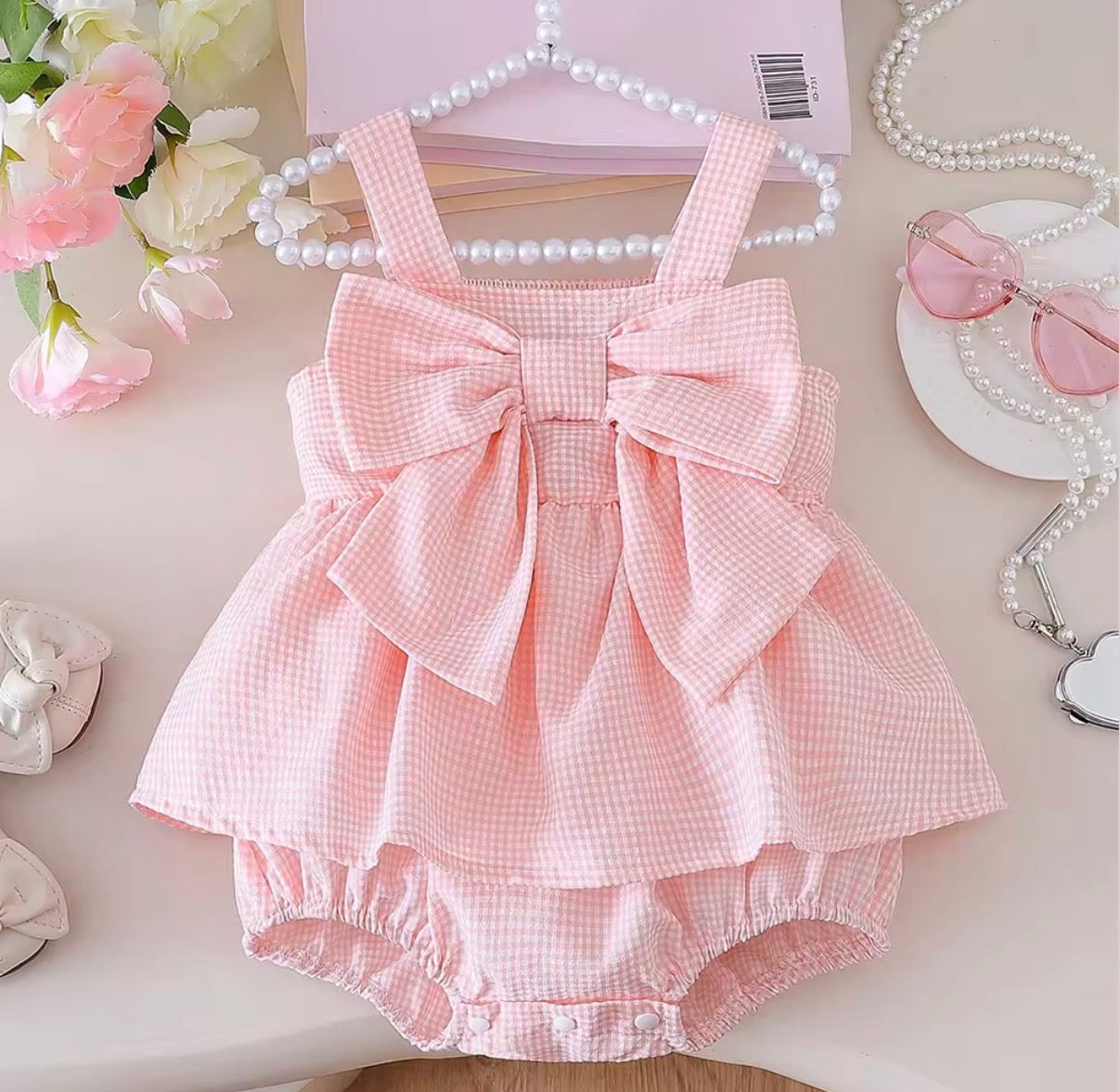 Gingham Bow Bubble Romper