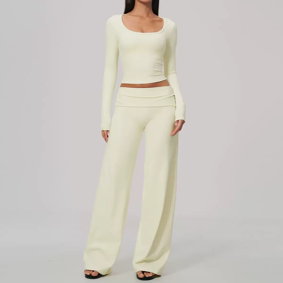 Scoop-Neck Foldover Wide-Leg Set