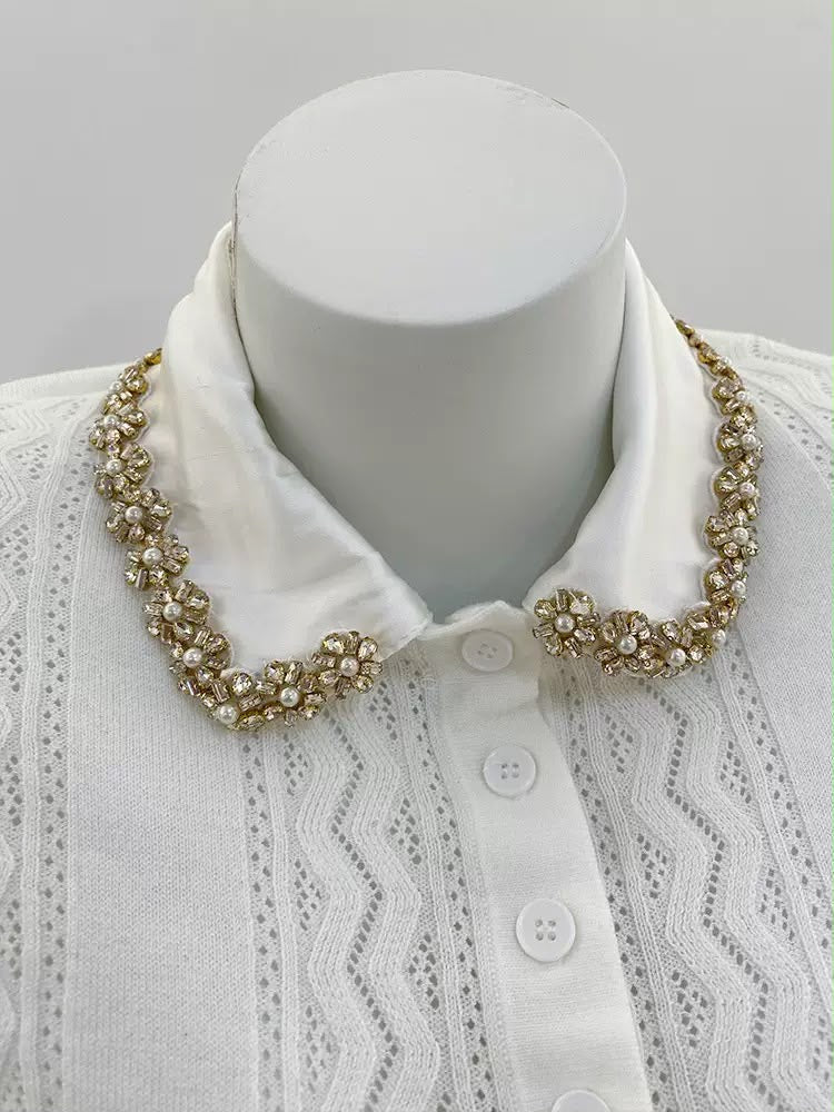 Pearl Collar Knit Top