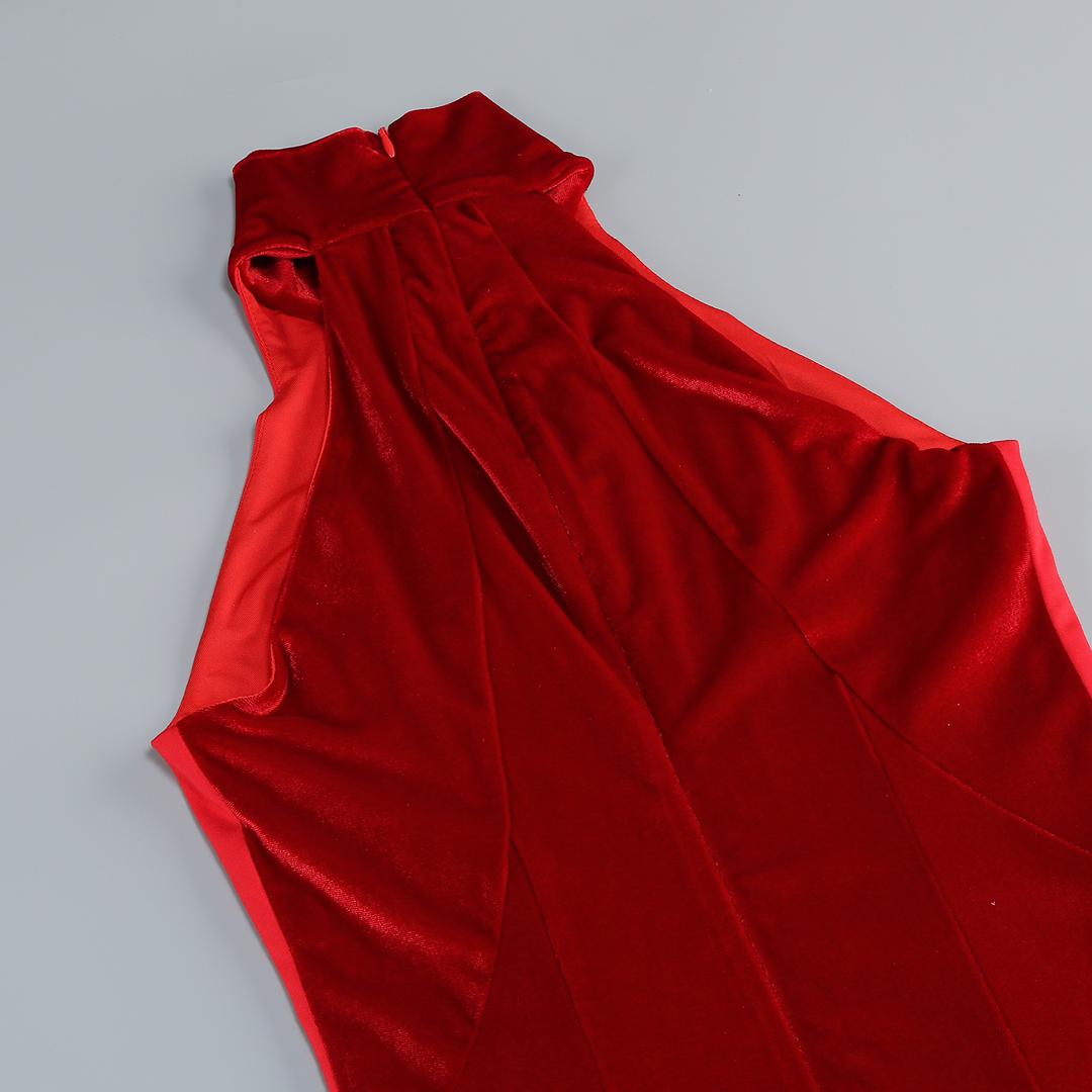 Halter Neck Velvet Maxi Dress