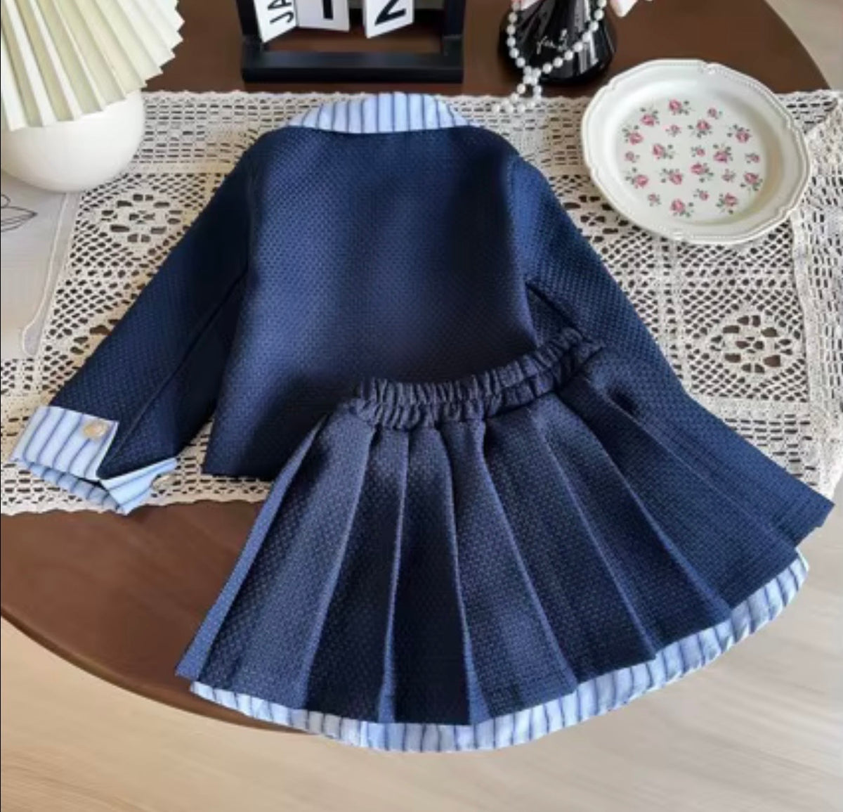 Preppy Navy Pleated Set