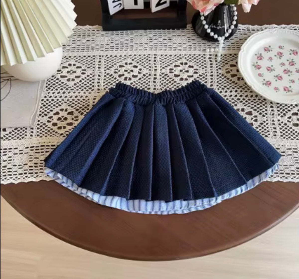 Preppy Navy Pleated Set