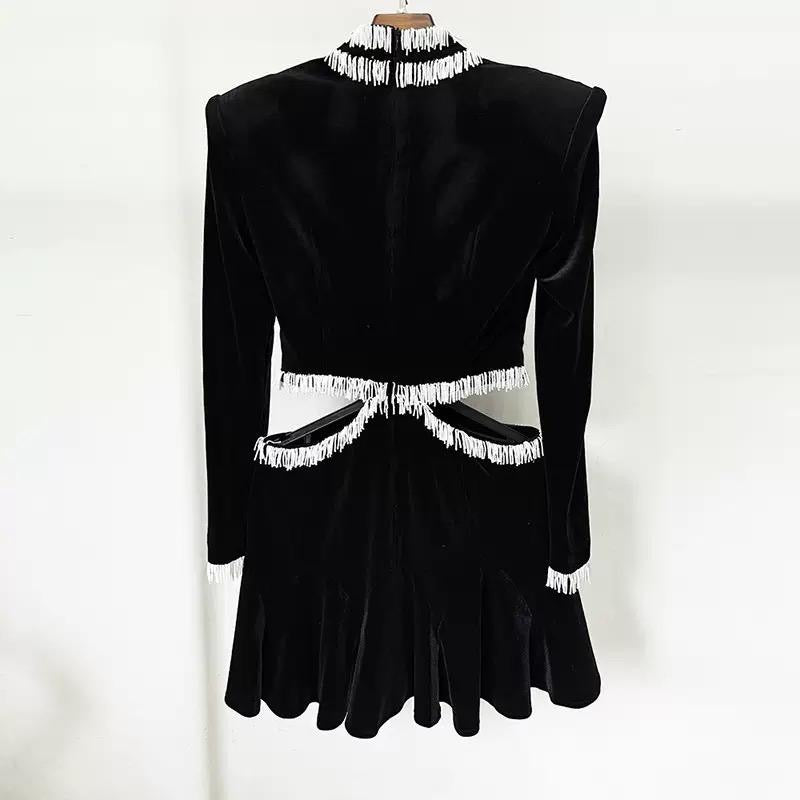 Crystal Fringe Velvet Mini Dress