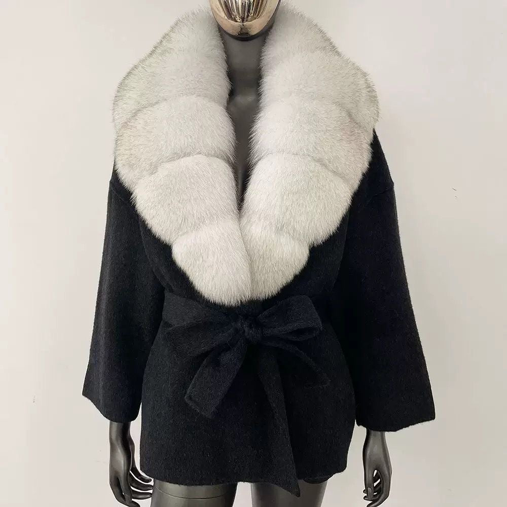 Fur-Collar Belted Wool Coat