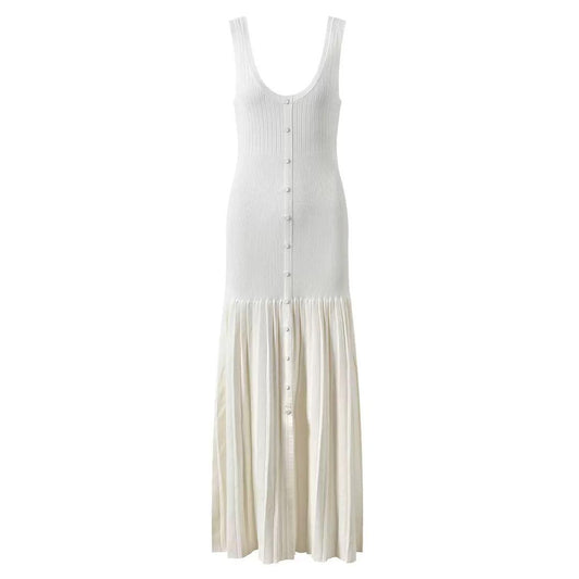 White Pearl Button Flow Dress