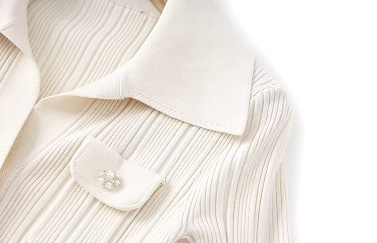 Ivory Collared Knit Dress