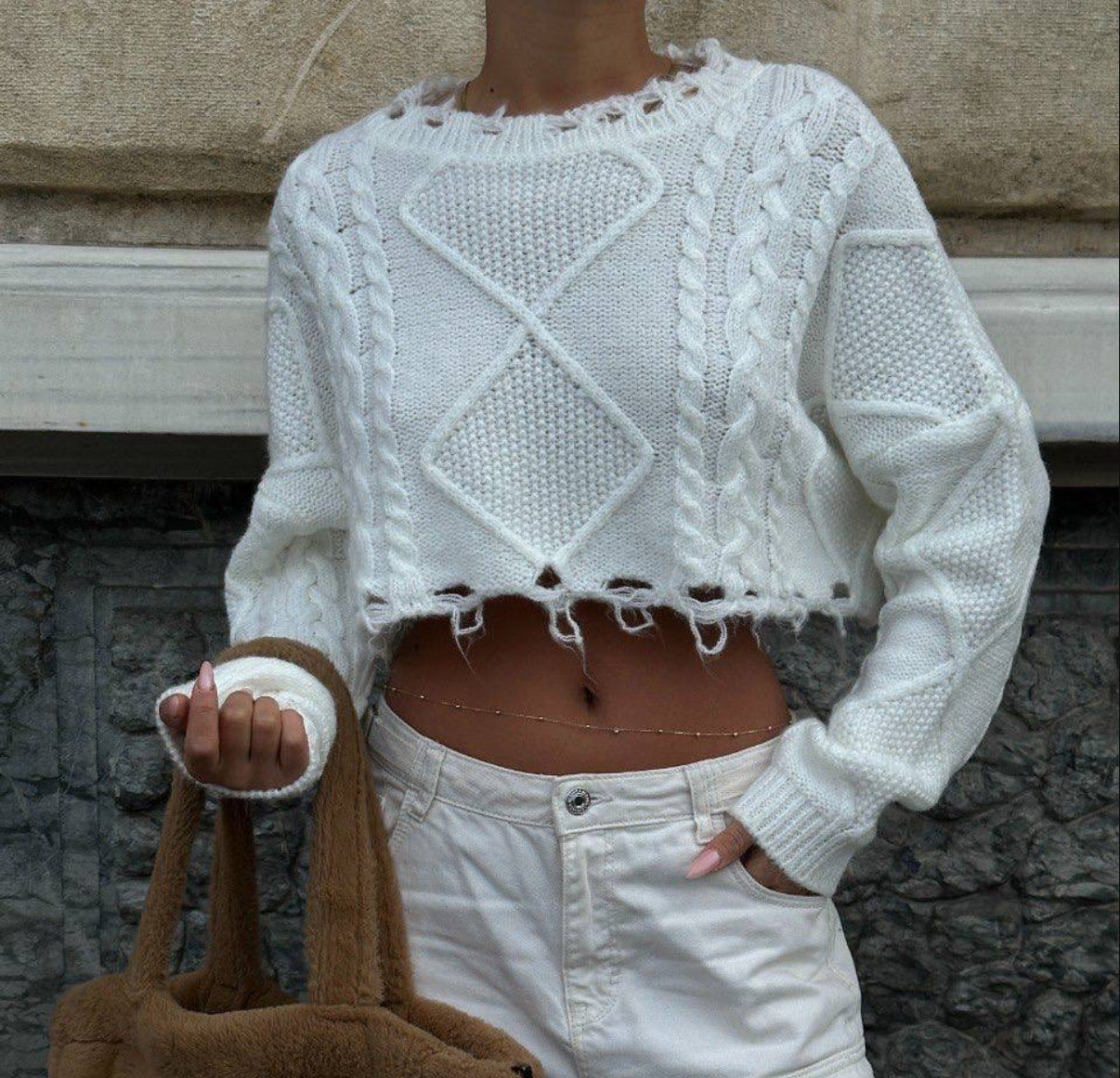 Distressed Knit Crop Sweater