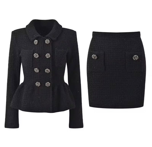 Buttoned Tweed Jacket & Mini Skirt Set