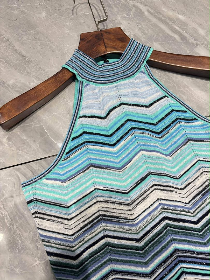 Chevron Luxe Halter Maxi Dress