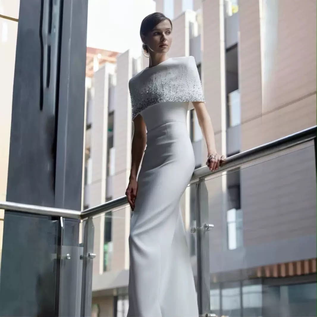 Celestial Crystal Cape Gown