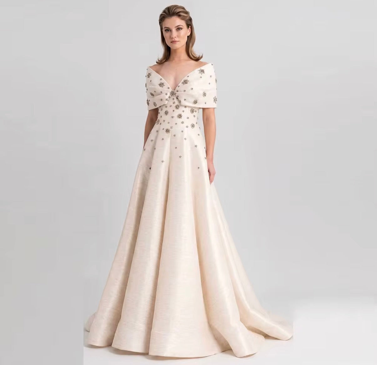 Crystal Cape A-Line Gown