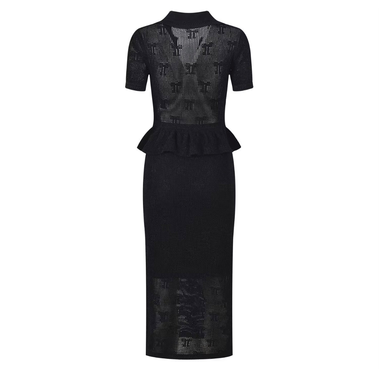 Midnight Sheer Knit Peplum Dress