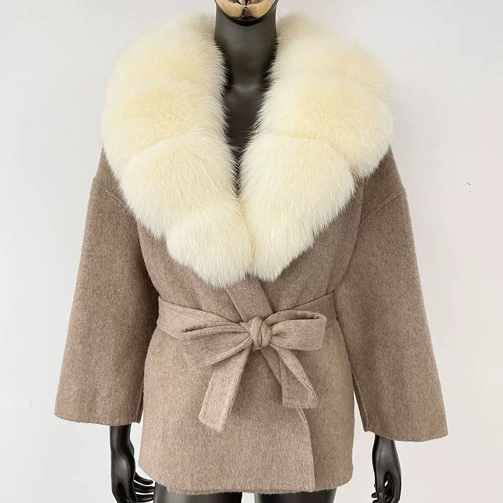 Fur-Collar Belted Wool Coat