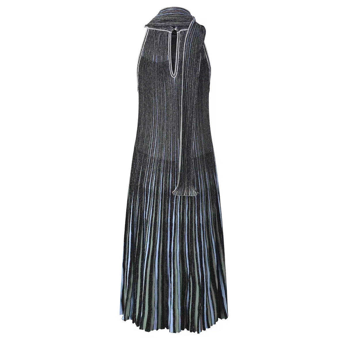 Shimmer Striped Halter Maxi Dress
