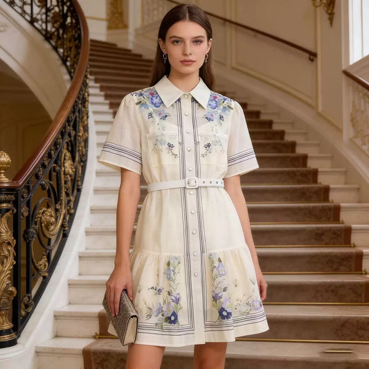 Floral Belted Shirt Mini Dress