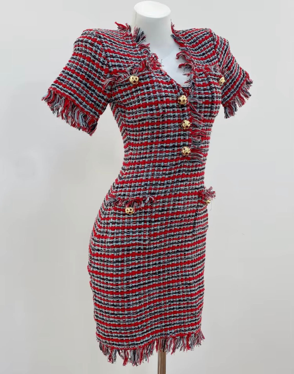 Fringed Tweed Mini Dress