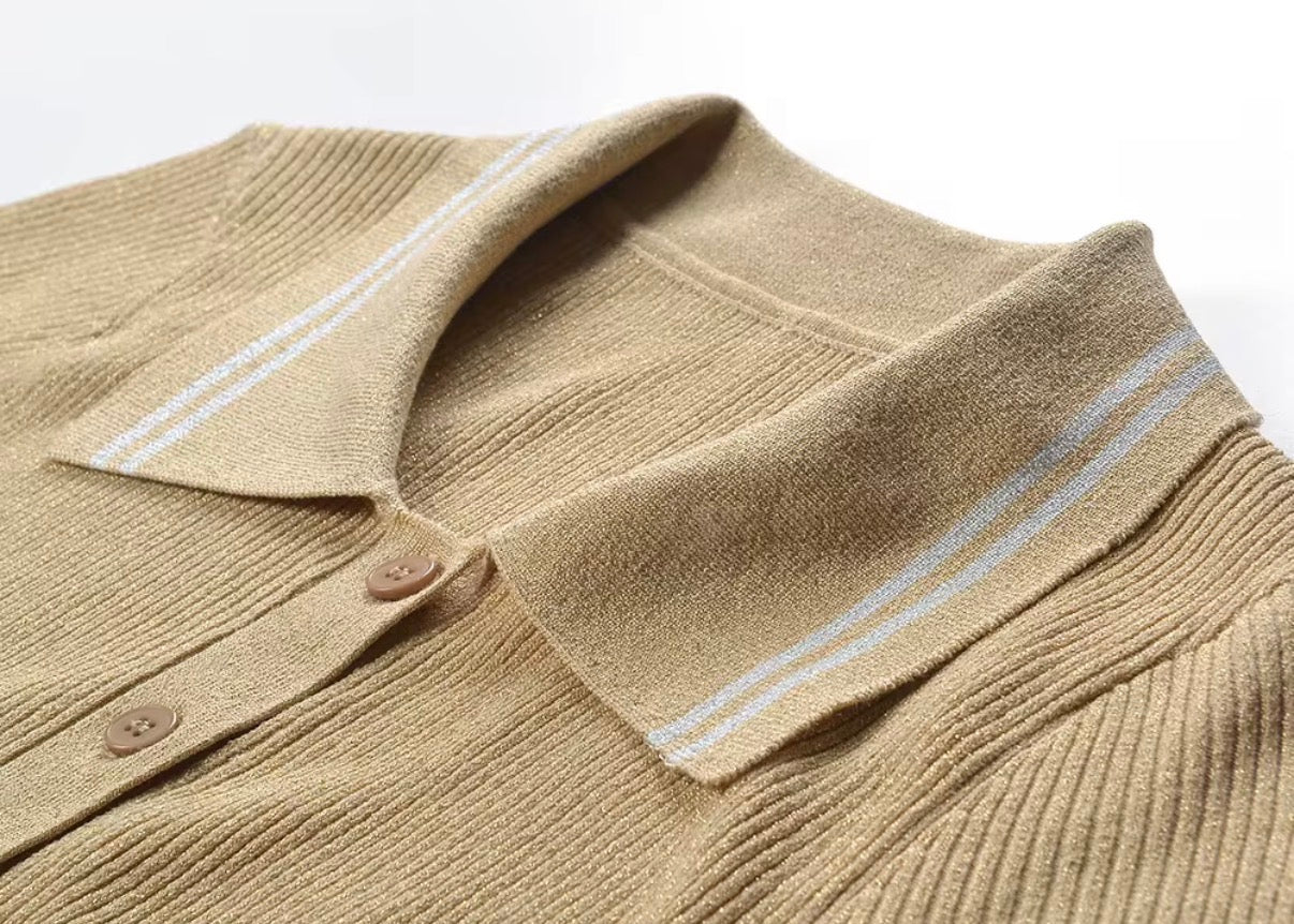 Golden Breeze Pleated Knit Maxi Dress