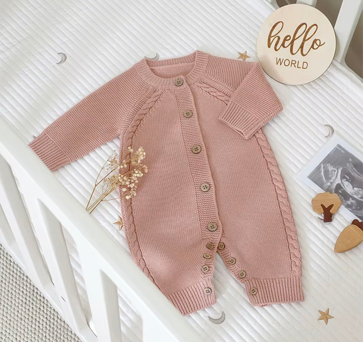 Classic Cable Knit Button-Up Baby Romper