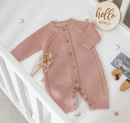 Classic Cable Knit Button-Up Baby Romper