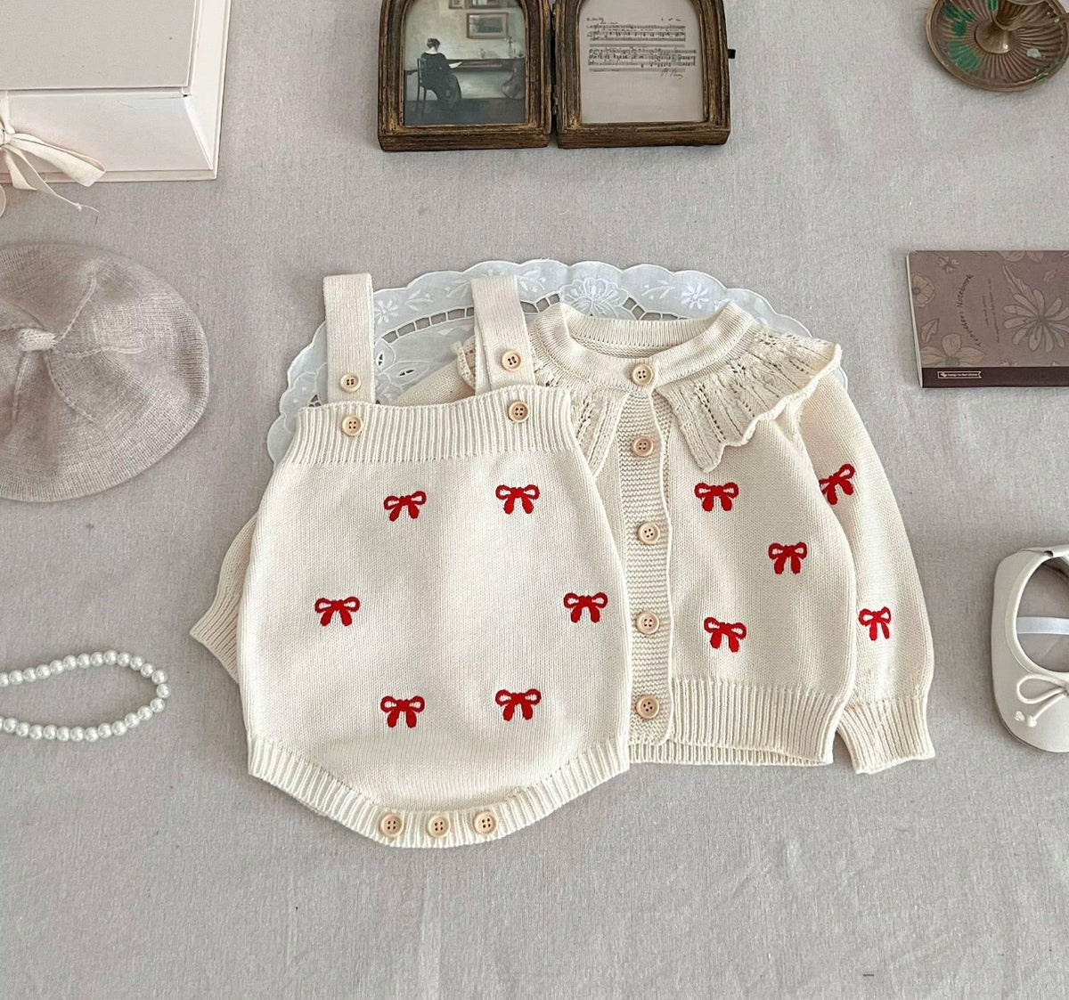Little Red Bow Knit Set