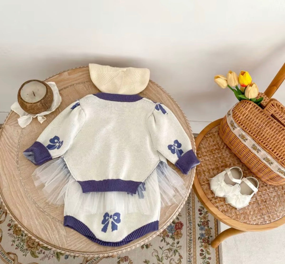 Blue Bow Tulle Knit Set