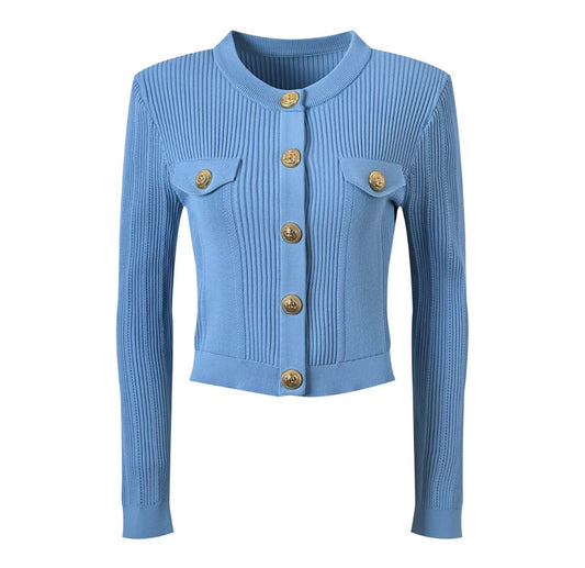 Élodie Gold Button Ribbed Cardigan