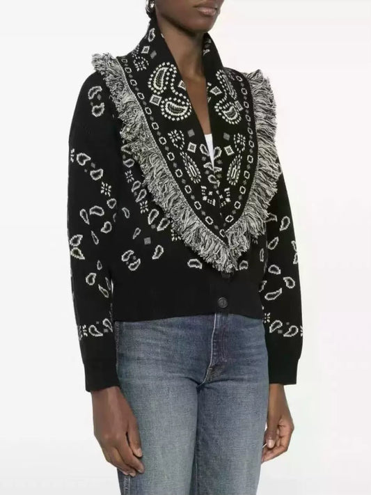Bandana Fringe Knit Cardigan