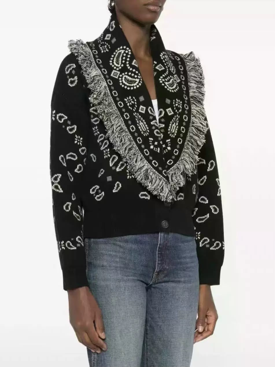 Bandana Fringe Knit Cardigan