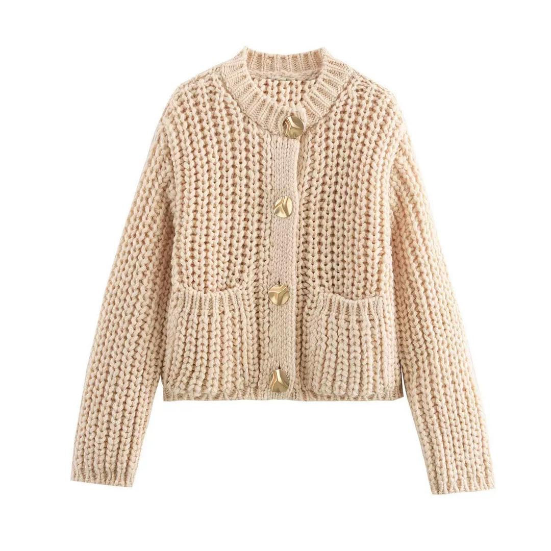 Chunky Knit Cardigan with Gold Buttons