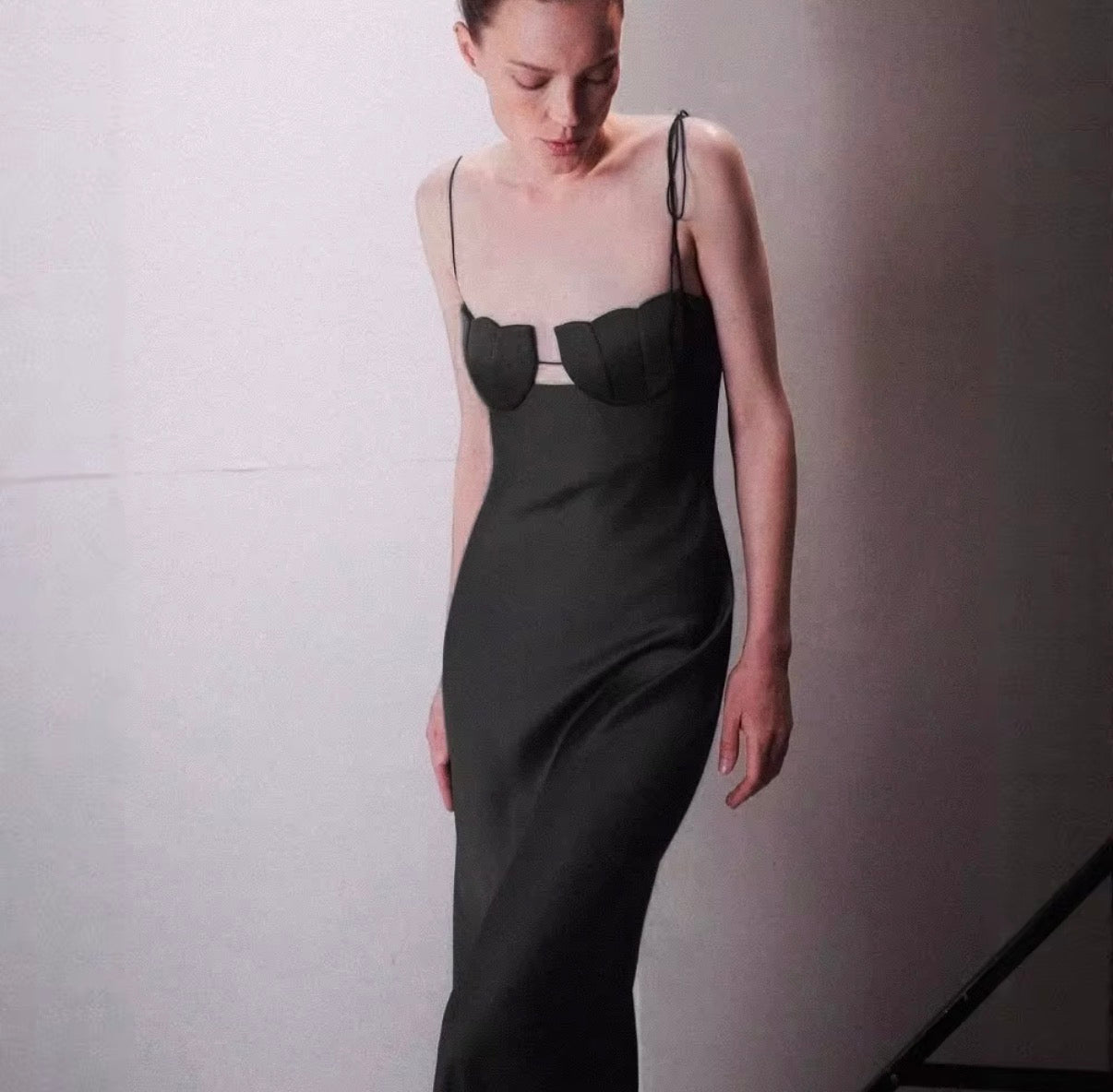 Silk Slip Corset Maxi Dress with Tie-Strap Detail