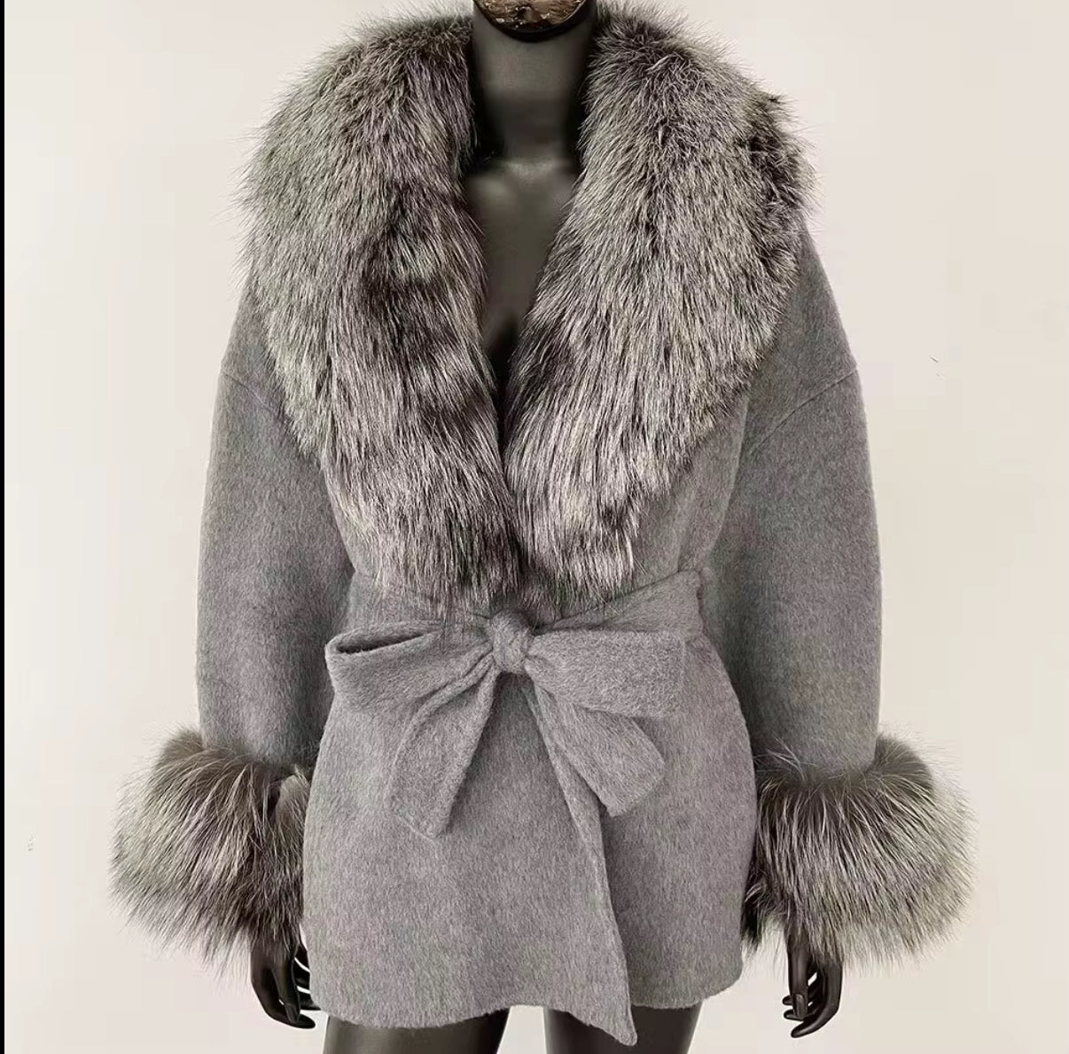 Fur-Collar Belted Wool Coat With fur cuffs