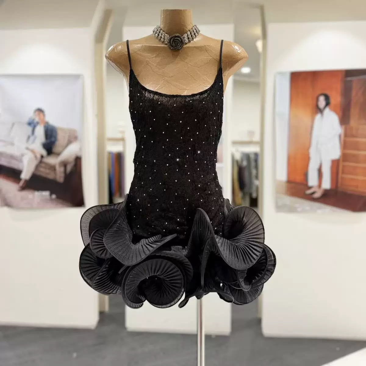 Rosette Sequin Mini Dress