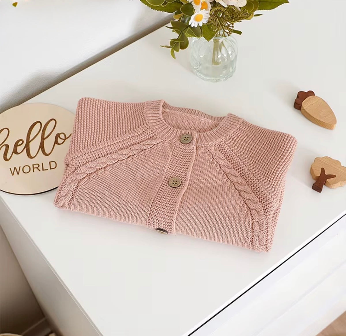 Classic Cable Knit Button-Up Baby Romper